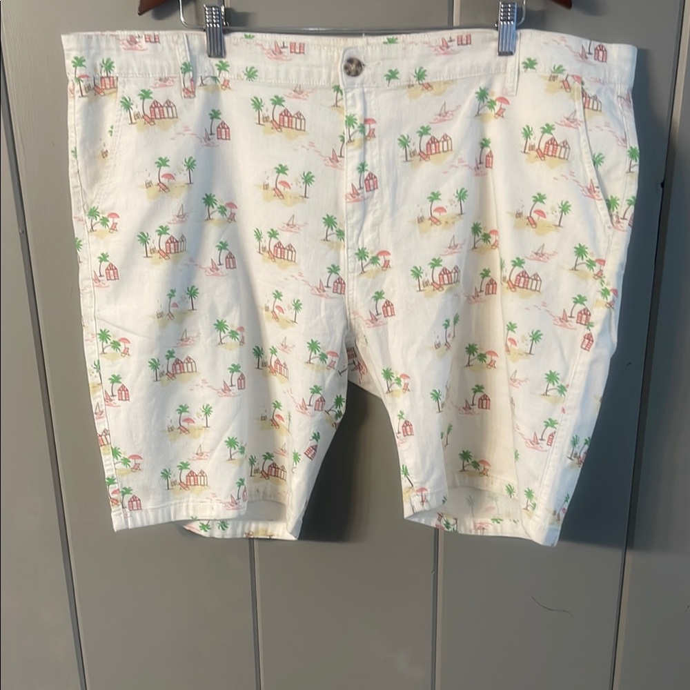 OP Shorts Big Tall Sz 44 White Pink Palm Trees Tropical Resort Cruise Vacation